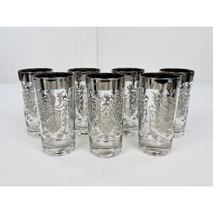 7 Vintage Kimiko Knight Shield Silver Highball Glasses Set Mid Century Barware